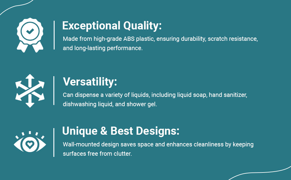 Graphic listing three product features: exceptional quality, versatility, and unique design.