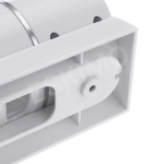 A close-up of the back of the wall-mounted soap dispenser.